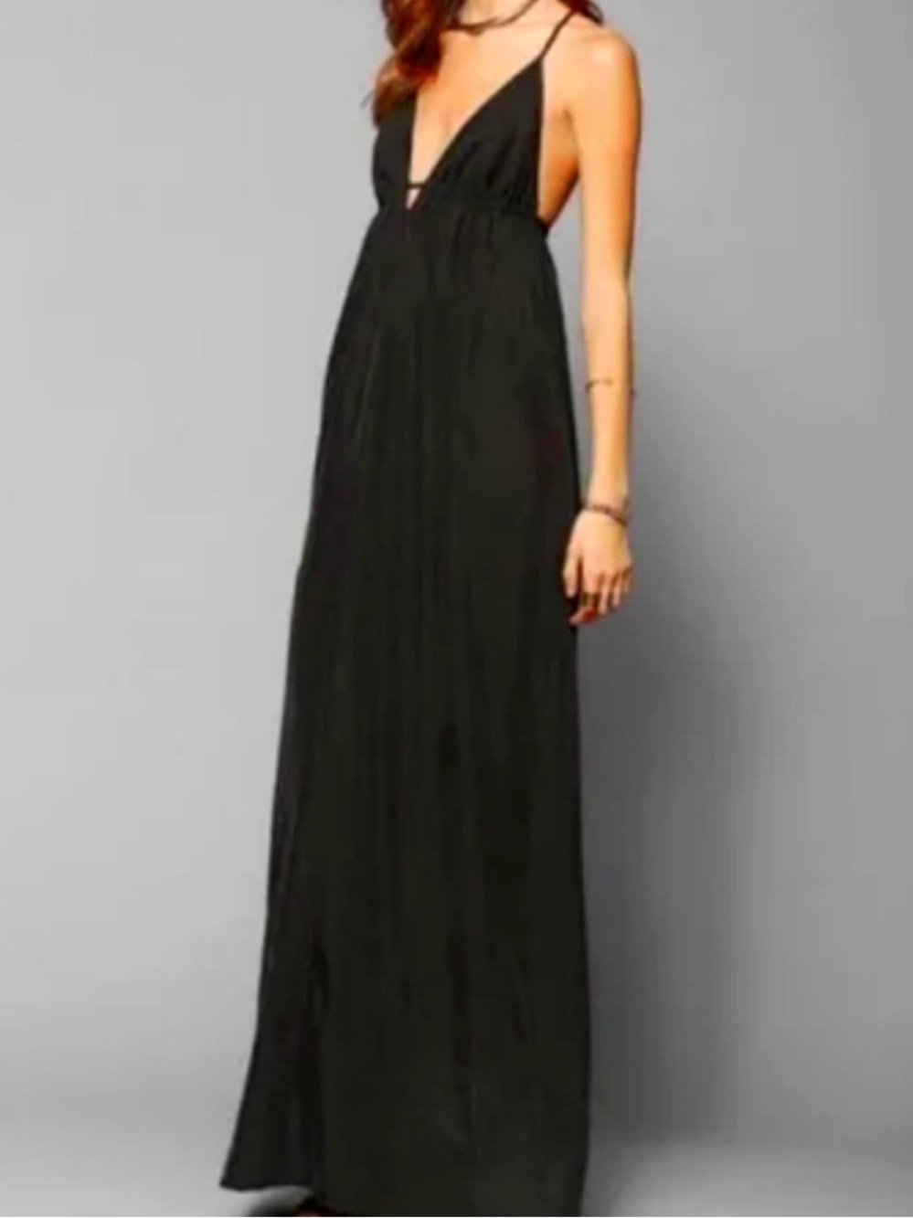 Silence + Noise Black Deep V Spaghetti Strap Maxi Dress in XS